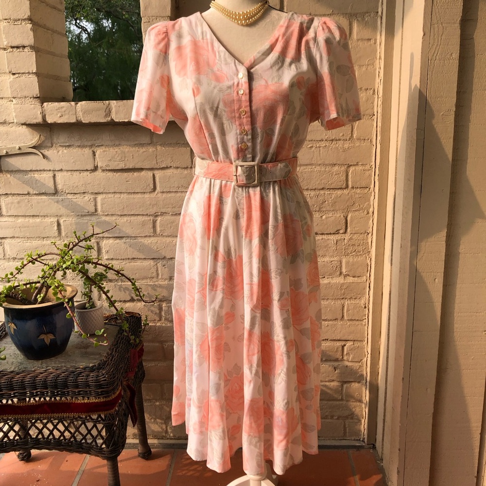 80s/90s Vintage Sally Lou Belted Floral Dress Gem